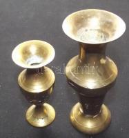 3db vésett réz asztali dísztárgy: 2 kis váza és egy hamutál