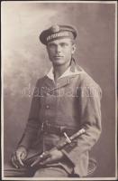 cca 1920 Magyar kir. Folyamőrség Varga István matróz fotója / Hungarian Danube fleet soldier photo 9x15 cm