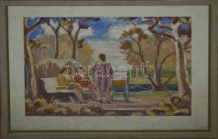 1967 Peter Colfs (1906-1983): Parkscene. akvarell, papír, jelzett, keretben / gouache, signed. in glassed frame 70x60 cm