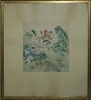 Régi üvegezett kínai selyemkép. Üvegezett keretben / Vintage silk painting in glassed frame 31x36 cm