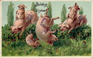 New Year pigs litho