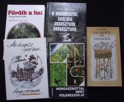 5db klf vadász és horgász témájú könyv: útleírások, kalandok, humoros elbeszélések, stb.