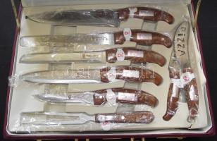 2000 körül készült Svájci kés készlet 25 dbos 6db villa és steakkés,  késélező, 2 db olló, sajtvágó ...