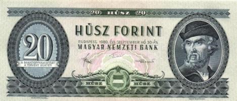 1980. 20Ft (4x) egymáshoz nagyon közeli sorszámúak T:I-