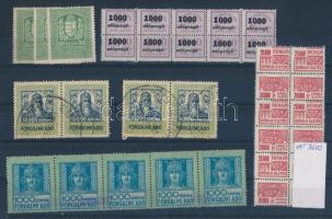 1858-1946 86 db illetékbélyeg, közte fogazási eltérések + 13 db levélzáró, 5 db stecklapon