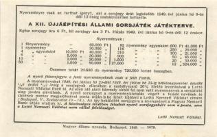 Budapest 1948. Fél sorsjegy a XII. újjáépítési állami sorsjátékra (60.000Ft főnyereményre) T:I