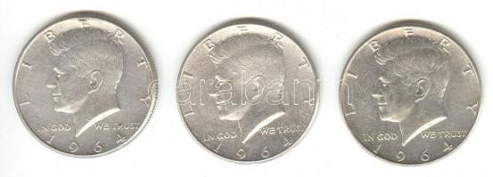 USA 1964. 1/2$ Ag "Kennedy" (3x) T:2-,3
USA 1964. 1/2 Dollar "Kennedy" (3x) C:VF...
