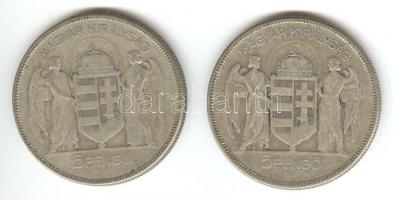 1930. 5P Ag "Horthy jobbra" (2x) T:3