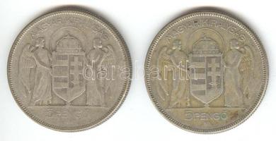 1930. 5P Ag "Horthy jobbra" (2x) T:3