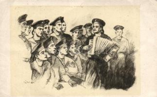 Marine guards singing, artist signed (fa)