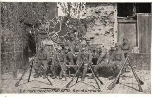 Military WWI German army, infantrymen by a damaged church