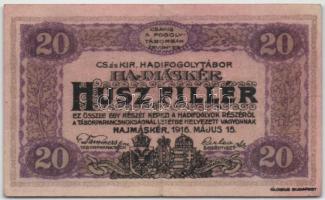 Hajmáskér/hadifogolytábor 1916. 20f római sorozat és arab sorszámozás MS jelzéssel T:II-