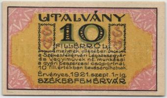 Székesfehérvár 1921. Légszeszgyár és Vegyiművek Rt. 10f utalvány T:I