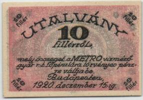Budapest / Metro Vízmérőgyár Rt. 1920. 10f utalványa T:I