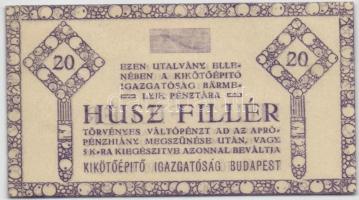 Budapest 1919-25. Kikötőépítő Igazgatóság 20f utalvány számozás nélkül T:I
