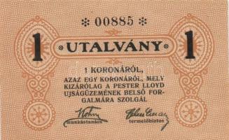 ~1920. "Pester Lloyd" utalvány 1K bélyegző nélkül T:I