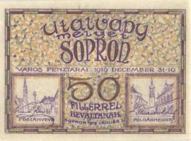 Sopron 1919.01.01.  Városi utalvány 50f T:I-(apró betépődés)