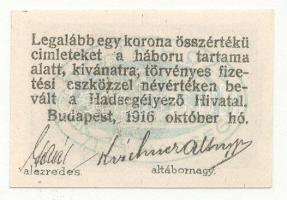Budapest / Hadisegélyező Hivatal 1916. 8f T:I