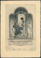 1941-1942 Révész Kornél (1885-1944): Szebb új esztendőt kíván Templomos Ernő. rézkarc jelzett, sorszámozott 25/4 / copper engraving 19x13cm