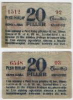 Budapest 1919-25. "Pesti Hírlap" 20f (2x) piros/barna számozás 4+2 szám T:II,II-