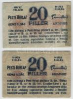 Budapest 1919-25. "Pesti Hírlap" 20f (2x) piros/barna számozás 4+2 szám T:II,II-