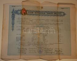1912 Elemi népiskolai tanítói oklevél 30kr illetékkel