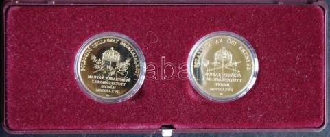 1867. 2db klf Ferenc József és Erzsébet királyné koronázási emlékérem aranyozott réz-nikkel U.P. jel...