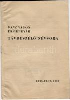 1953 A Ganz Vagon- és Gépgyár Távbeszélő névsora