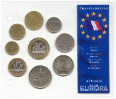 Franciaország 1965-97. 5c-20Fr 9klf darab "Az utolsó Frank forgalmi pénzek" szettben T:1,2,2- France 1965-97. 5 centimes - 20 Francs, 9 different coins "The Last Franc coins" set C:Unc,XF,VF