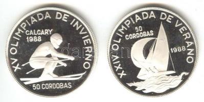 Nicaragua 1988. 50C Ag (2x) &quot;Vitorlázás&quot; + &quot;Síelés&quot; T:PP Csak 10000db! / Nicaragua 1988. 50 Cordobas Ag (2x) &quot;Sailboat&quot; + &quot;Skier&quot; C:PP Only 10000 examples!