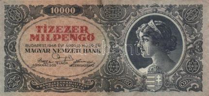 1946. 10.000MP (7x) különböző színárnyalatok és nagyon alacsony sorozatszámúak is T:II,II-