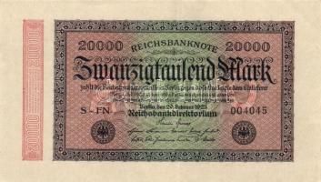 Német Birodalom /Weimari Köztársaság 1923. 20.000M "Hakensterne" vízjel (4x) T:I,II
German...