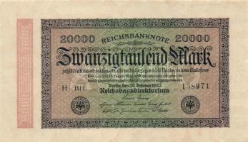 Német Birodalom /Weimari Köztársaság 1923. 20.000M "Hakensterne" vízjel (4x) T:I,II
German...