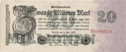 Német Birodalom /Weimari Köztársaság 1923. 20.000.000M hatjegyű sorszám (3x) T:II,II-
Germany/Weimar...
