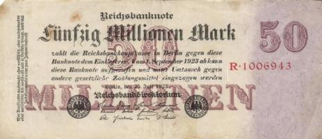 Német Birodalom /Weimari Köztársaság 1923. 20.000.000M hétjegyű sorszám (10x) T:II-,III
Germany/Weim...