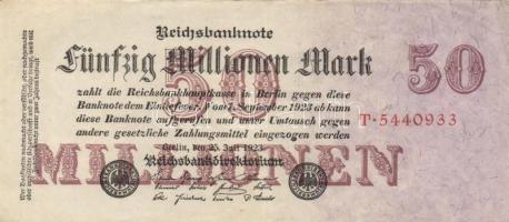 Német Birodalom /Weimari Köztársaság 1923. 20.000.000M hétjegyű sorszám (10x) T:II-,III
Germany/Weim...