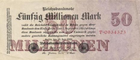 Német Birodalom /Weimari Köztársaság 1923. 20.000.000M hétjegyű sorszám (10x) T:II-,III
Germany/Weim...