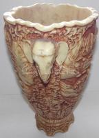 Csontimitációjú gazdagon díszített japán mintás padlóváza elefánt fülekkel / ceramic vase with rich ...