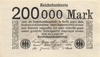 Német Birodalom /Weimari Köztársaság 1923.8.9. 200.000M (5x) T:I,I-
Germany/Weimar Republic 1923.9.8...