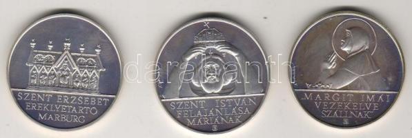 Dekoratív modern emlékérem sor "Szt. István, Szt. Erzsébet, Szt. Margit" 3 klf. db ezüst, 97,5gr, díszdobozban T:PP