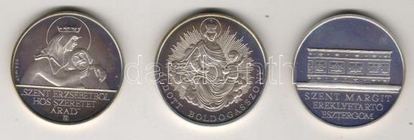 Dekoratív modern emlékérem sor "Szt. István, Szt. Erzsébet, Szt. Margit" 3 klf. db ezüst, ...