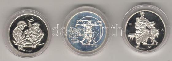 Dekoratív modern emlékérem sor "Fodor J., Semmelweis I., Korányi S." 3 klf. db ezüst, 48gr, díszdobozban T:PP