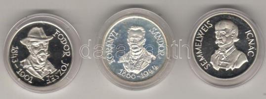 Dekoratív modern emlékérem sor "Fodor J., Semmelweis I., Korányi S." 3 klf. db ezüst, 48gr...