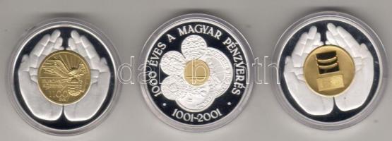 2001-2-3. "Magyar Pénzverő Rt." 3 klf. bimetál érme, díszdobozban T:PP