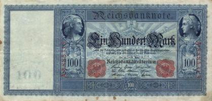 Német Birodalom/Császárság 1910. 100M piros pecsét és sorszám (3x) T:III
German Empire 1910. 100 Mar...