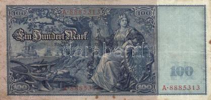 Német Birodalom/Császárság 1910. 100M piros pecsét és sorszám (3x) T:III
German Empire 1910. 100 Mar...