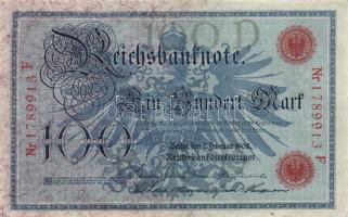 Német Birodalom/Császárság 1908. 100M (10x) piros pecsét és sorszám T:III
German Empire 1908. 100 Ma...