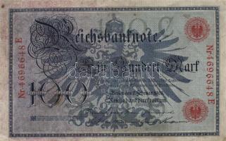 Német Birodalom/Császárság 1908. 100M (10x) piros pecsét és sorszám T:III
German Empire 1908. 100 Ma...