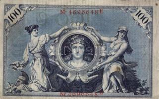 Német Birodalom/Császárság 1908. 100M (10x) piros pecsét és sorszám T:III
German Empire 1908. 100 Ma...