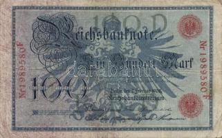 Német Birodalom/Császárság 1908. 100M (10x) piros pecsét és sorszám T:III
German Empire 1908. 100 Ma...